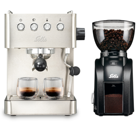 SOLIS OF SWITZERLAND Barista Gran Gusto 1014 + Scala Zero Static 1662 Espressomaschine Silber
