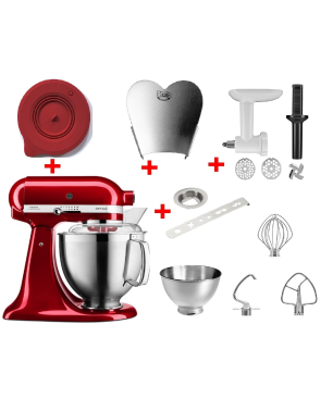 KITCHENAID 5KSM185PSECA inkl. Edelstahlrührelmenten und 4 Zubehöre Küchenmaschine Liebesapfel-Rot (300 Watt)