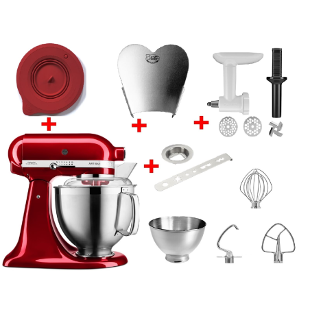 KITCHENAID 5KSM185PSECA inkl. Edelstahlrührelmenten und 4 Zubehöre Küchenmaschine Liebesapfel-Rot (300 Watt)