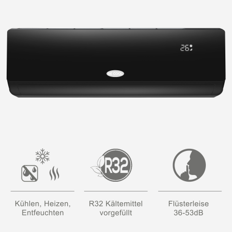 BECOOL BCB18SK2101QW inkl. Vollinstallation Split Klimagerät Schwarz/Weiß Energieeffizienzklasse: A++, Max. Raumgröße: 160 m³