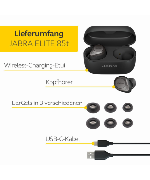 JABRA Elite 85t mit Jabra Advanced ANC, In-ear Kopfhörer Bluetooth Titan Schwarz