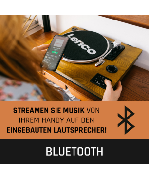 LENCO LS-55WA - Schallplattenspieler mit Bluetooth®,USB,MP3 und Lautsprecher - Plattenspieler Holz