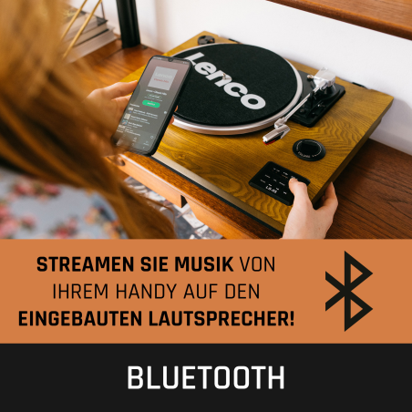 LENCO LS-55WA - Schallplattenspieler mit Bluetooth®,USB,MP3 und Lautsprecher - Plattenspieler Holz