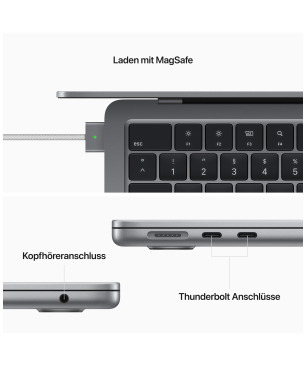 APPLE MacBook Air (2022), MLXW3D/A, Notebook mit 13,6 Zoll Display, Apple M2 Prozessor, 8 GB RAM, 256 GB SSD, Space Grau