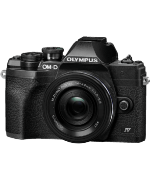 OLYMPUS OM-D E-M10 Mark IV Pancake Kit, 14-42mm F3.5-5.6, kompakte Selfie Systemkamera , 7,6 cm Display Touchscreen Schwarz
