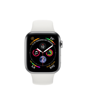 APPLE Watch Series 4 (GPS + Cellular) 44mm Smartwatch Edelstahl Kunststoff, 140-210 mm, Armband: Weiß, Gehäuse: Silber