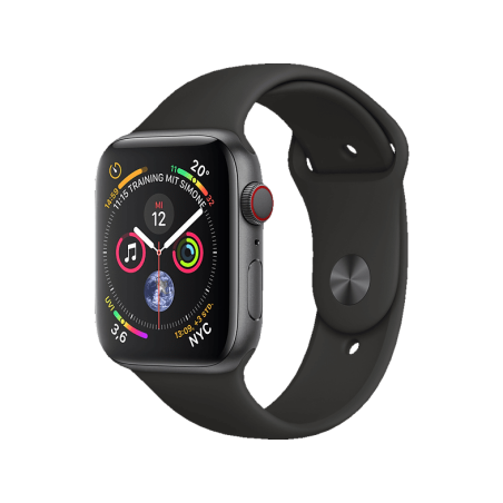 APPLE Watch Series 4 (GPS + Cellular) 44mm Smartwatch Aluminium Kunststoff, 140-210 mm, Armband: Schwarz, Gehäuse: Dunkelgrau