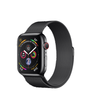 APPLE Watch Series 4 (GPS + Cellular) 44mm Smartwatch Edelstahl Milanaise, 145-220 mm, Armband: Schwarz, Gehäuse: Schwarz
