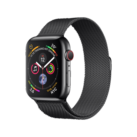 APPLE Watch Series 4 (GPS + Cellular) 44mm Smartwatch Edelstahl Milanaise, 145-220 mm, Armband: Schwarz, Gehäuse: Schwarz