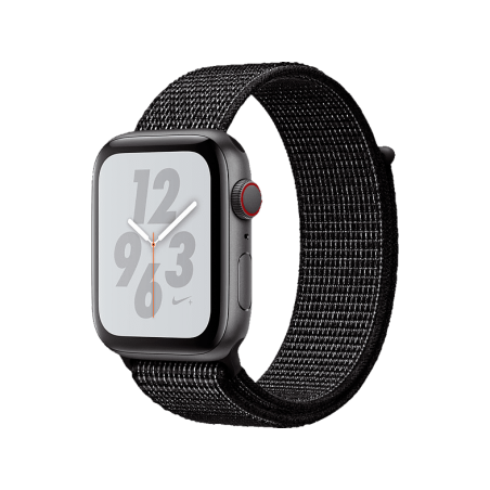 APPLE Watch Series 4 Nike+ (GPS + Cellular) 44 mm Smartwatch Aluminium gewebtes Nylon, 145-220 mm, Armband, Gehäuse: Dunkelgrau