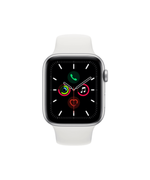 APPLE Watch Series 5 (GPS + Cellular) 44mm Smartwatch Aluminium Fluorelastomer, 140 - 200 mm , Armband: Weiß, Gehäuse: Silber