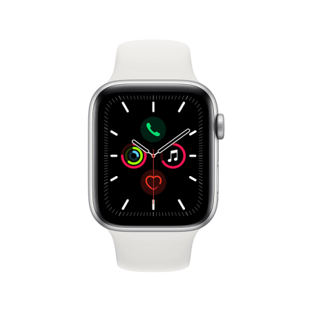 APPLE Watch Series 5 (GPS + Cellular) 44mm Smartwatch Aluminium Fluorelastomer, 140 - 200 mm , Armband: Weiß, Gehäuse: Silber