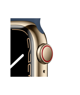 APPLE Watch Series 7 (GPS + Cellular) 41mm Smartwatch Edelstahlgehäuse Fluorelastomer, 130-200 mm, Abyssblau, Gehäuse: Gold