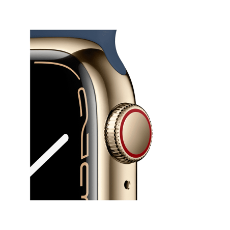 APPLE Watch Series 7 (GPS + Cellular) 41mm Smartwatch Edelstahlgehäuse Fluorelastomer, 130-200 mm, Abyssblau, Gehäuse: Gold