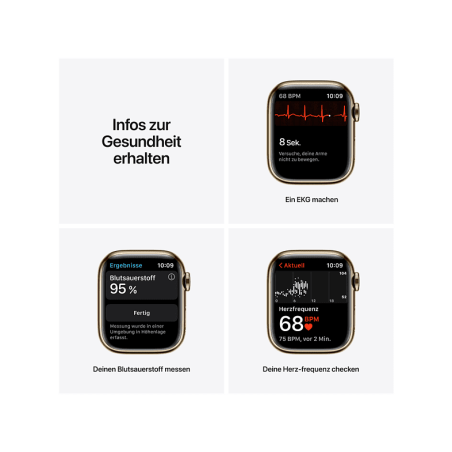 APPLE Watch Series 7 (GPS + Cellular) 41mm Smartwatch Edelstahlgehäuse Fluorelastomer, 130-200 mm, Abyssblau, Gehäuse: Gold