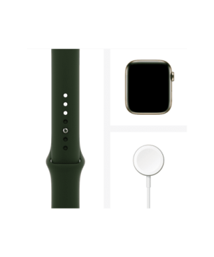 APPLE Watch Series 6 (GPS + Cellular) 44mm Smartwatch Edelstahl Fluorelastomer, 140 - 210 mm, Armband: Zyperngrün, Gehäuse: Gold