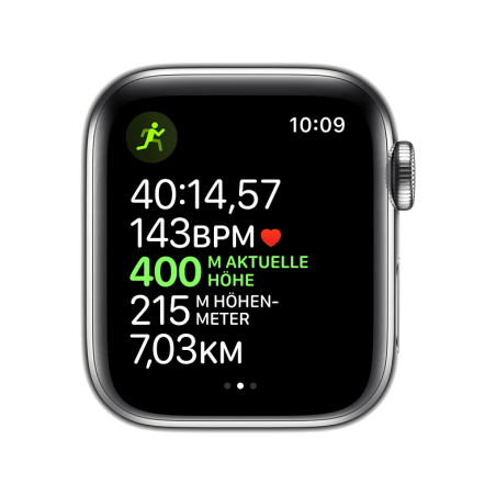 APPLE Watch Series 5 (GPS + Cellular) 40mm Smartwatch Edelstahl Fluorelastomer, 130 - 200 mm, Armband: Weiß, Gehäuse: Edelstahl