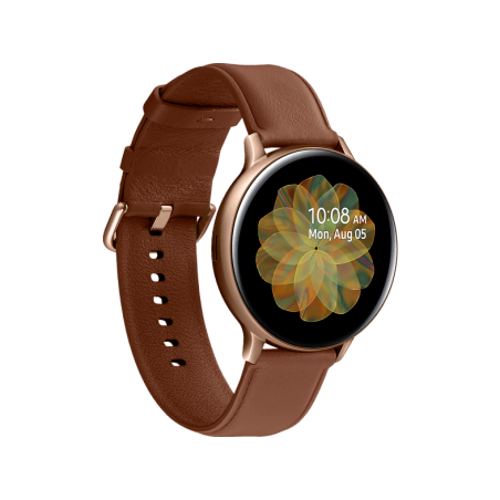 SAMSUNG Galaxy Watch Active2 Stainless Steel 44mm GO Smartwatch Edelstahl Echtleder, M/L, Gold