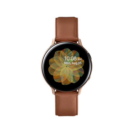 SAMSUNG Galaxy Watch Active2 Stainless Steel 44mm (LTE) GO Smartwatch Edelstahl Echtleder, M/L, Gold