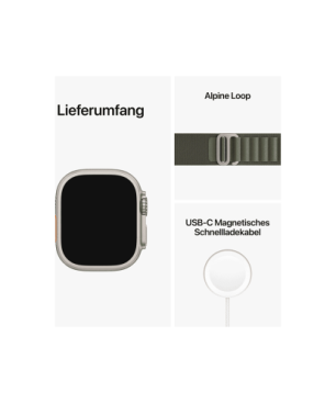 APPLE Watch Ultra GPS+CEL 49 TIT W MEDIUM Smartwatch Titan Gewebe, 145 - 190 mm, Alpine Grün