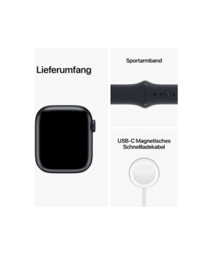 APPLE Watch Series 8 (GPS + Cellular) 45 mm Fluorelastomer, 140 - 220 mm, Armband: Mitternacht, Gehäuse: Mitternacht