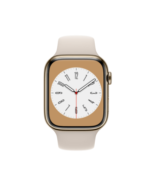 APPLE Watch Series 8 (GPS + Cellular) 45 mm Smartwatch Edelstahl Fluorelastomer, 140 - 220 mm,Polarstern, Gehäuse: Gold