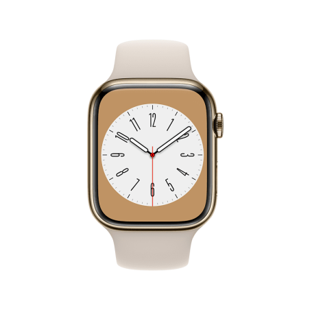 APPLE Watch Series 8 (GPS + Cellular) 45 mm Smartwatch Edelstahl Fluorelastomer, 140 - 220 mm,Polarstern, Gehäuse: Gold