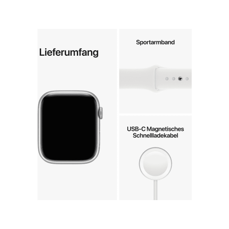 APPLE Watch Series 8 (GPS + Cellular) 41 mm Smartwatch Aluminium Fluorelastomer, 130 - 200 mm, Armband: Weiß, Gehäuse: Silber