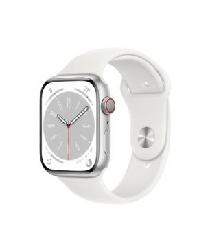 APPLE Watch Series 8 (GPS + Cellular) 41 mm Smartwatch Aluminium Fluorelastomer, 130 - 200 mm, Armband: Weiß, Gehäuse: Silber