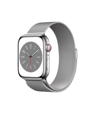 APPLE Watch Series 8 (GPS + Cellular) 45 mm Smartwatch Edelstahl Milanaise, 140 - 220 mm, Armband: Silber, Gehäuse: Silber