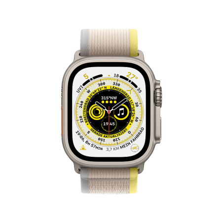 APPLE Watch Ultra GPS+CEL 49 TIT W TRAIL M/L Smartwatch Nylon/Gewebe Nylon/Gewebe, 145 - 220 mm, Gelb/Beige