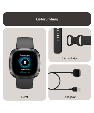 FITBIT Sense 2 Smartwatch Aluminium Elastomer, S/L, Shadow Grey/Graphite