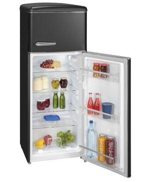 EXQUISIT RKGC270-45-H-160E mattschwarz Kühl- und Gefrierkombination (E, 180 kWh, 1465 mm hoch, Mattschwarz)