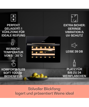 KLARSTEIN Vinsider 24 Built-In Uno Weinkühlschrank (EEK G, Schwarz)