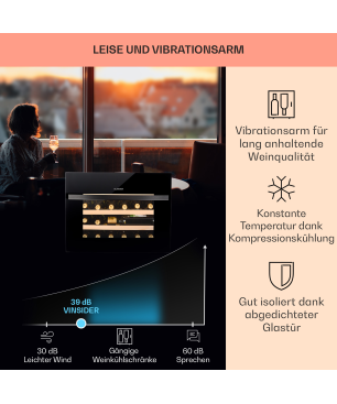 KLARSTEIN Vinsider 24 Built-In Uno Weinkühlschrank (EEK G, Schwarz)
