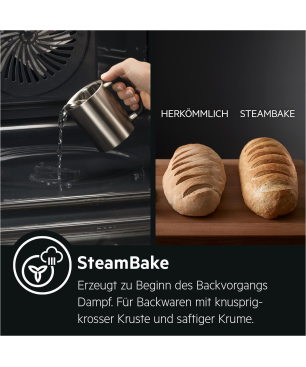 AEG BPC55522B2, Einbaubackofen (Einbaugerät, 71 Liter, 595 mm breit), Serie 6000 mit SteamBake Feuchtigkeitszugabe (mit Pyroly