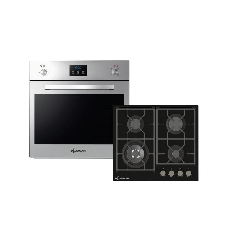 KLUGMANN KGO600.5GFX + KT6000B5, Einbauherdset (Vitroceramic Gaskochfeld, A+, 60 Liter)