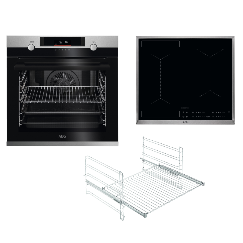 AEG KOMB55PIS3 Serie 6000 mit SteamBake Feuchtigkeitszugabe (mit Pyrolyse), Einbaubackofenset (Induktionskochfeld, A+, 71 Lite