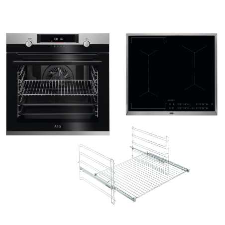 AEG KOMB55PIS3 Serie 6000 mit SteamBake Feuchtigkeitszugabe (mit Pyrolyse), Einbaubackofenset (Induktionskochfeld, A+, 71 Lite