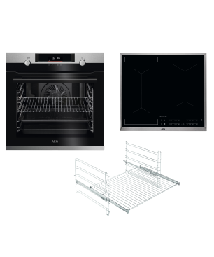 AEG KOMB55PIS3 Serie 6000 mit SteamBake Feuchtigkeitszugabe (mit Pyrolyse), Einbaubackofenset (Induktionskochfeld, A+, 71 Lite
