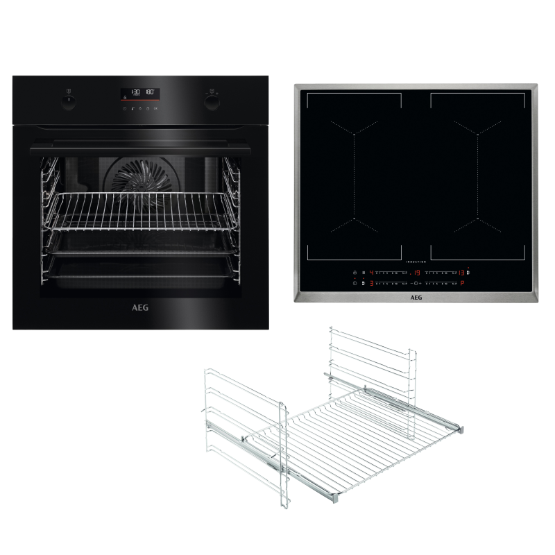 AEG KOMB506PDI Serie 6000 mit SurroundCook Ringheißluftsystem (mit Pyrolyse), Einbaubackofenset (Induktionskochfeld, A+, 71 Li