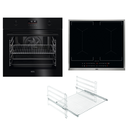 AEG KOMB506PDI Serie 6000 mit SurroundCook Ringheißluftsystem (mit Pyrolyse), Einbaubackofenset (Induktionskochfeld, A+, 71 Li