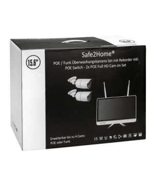 SAFE2HOME Monitor mit Rekorder POE Überwachungskamera Set 2 POE Cams, Funk Überwachungskamera / Videoüberwachung
