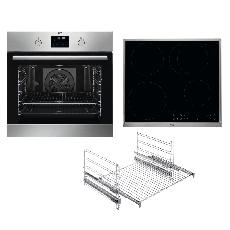AEG KOMB306PI Serie 6000 mit SurroundCook Ringheißluftsystem (mit Pyrolyse), Einbaubackofenset (Induktionskochfeld, A+, 72 Lit
