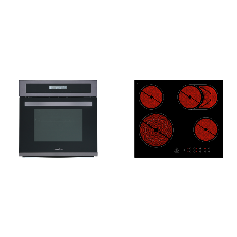 RESPEKTA DIGISET8BS5500, Einbaubackofenset (Glaskeramikkochfeld, A, 66 Liter)