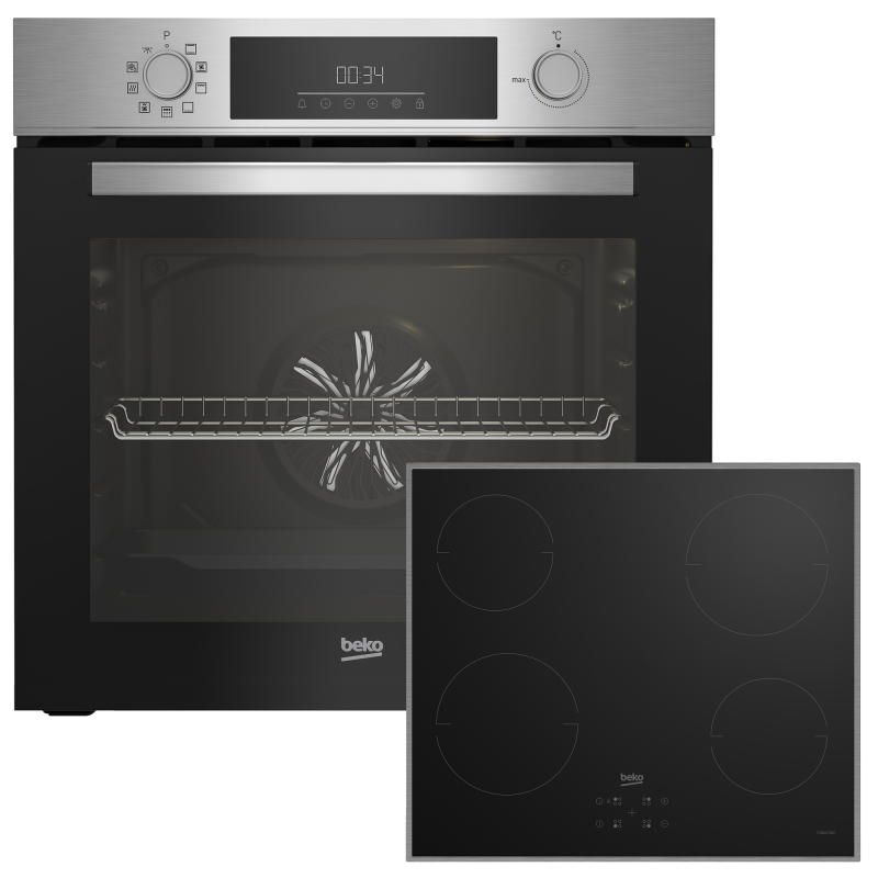 BEKO BBSE1134T0XFP, Einbau-Backofen-Set (Induktionskochfeld, A, 66 Liter)