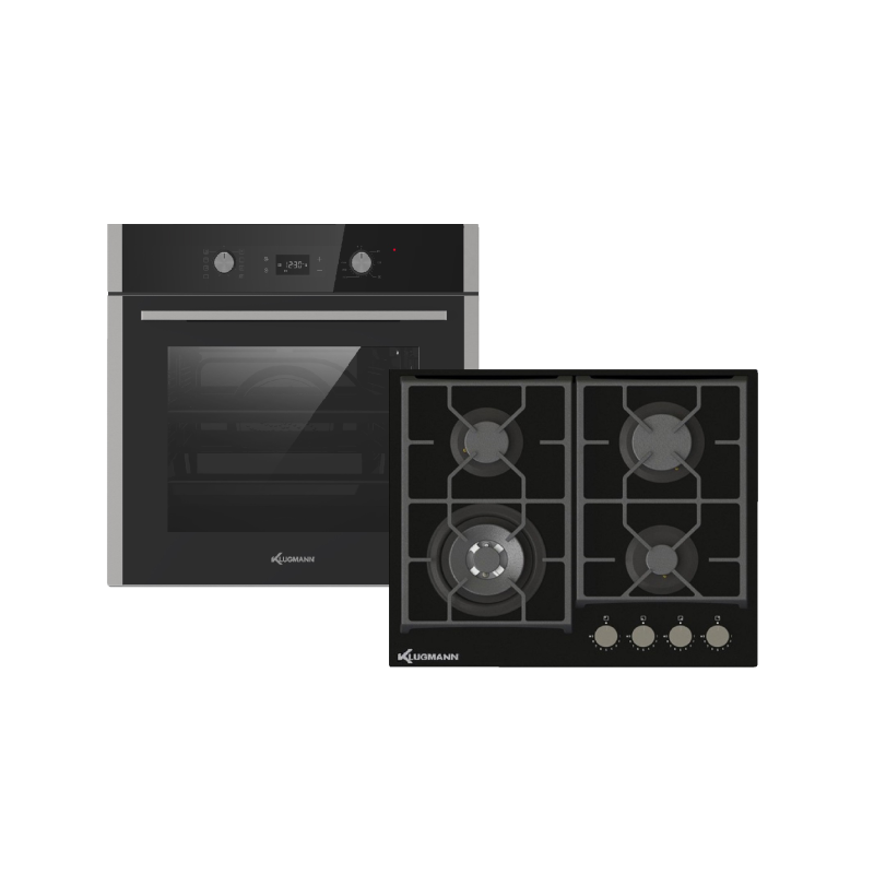 KLUGMANN KO608.5TCX + KT600B5, Einbaubackofenset (Vitroceramic Gaskochfeld, A, 64 Liter)