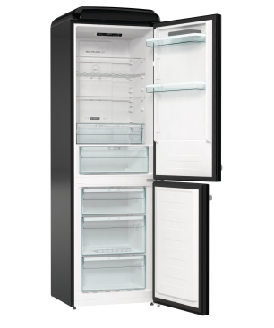 GORENJE ONRK619DBK Gorenje Retro Collection Kühlgefrierkombination (D, 192 kWh, 1940 mm hoch, Tiefschwarz)