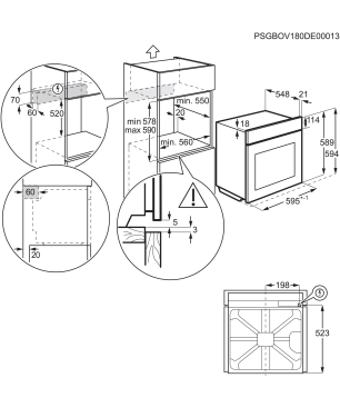 AEG BPC33502B2, Einbaubackofen (Einbaugerät, 72 Liter, 594 mm breit), Serie 6000 mit SurroundCook Ringheißluftsystem (mit Pyro