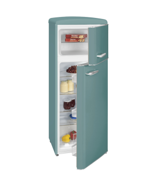 EXQUISIT RKGC270-45-H-160E taubenblau Kühl- und Gefrierkombination (E, 180 kWh, 1465 mm hoch, Taubenblau)